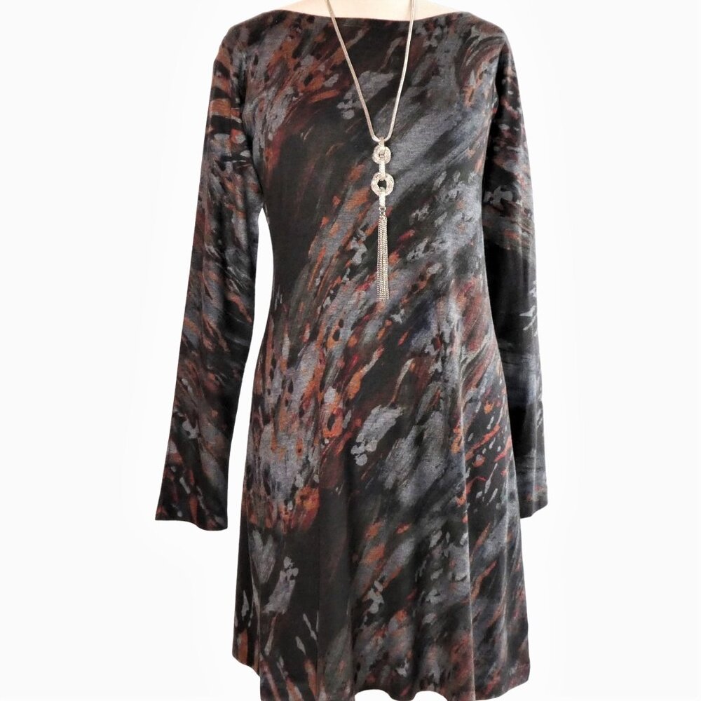 Nally & Millie Multi Tonal Grey Abstract Pattern  A- Line Midi Dress Size L